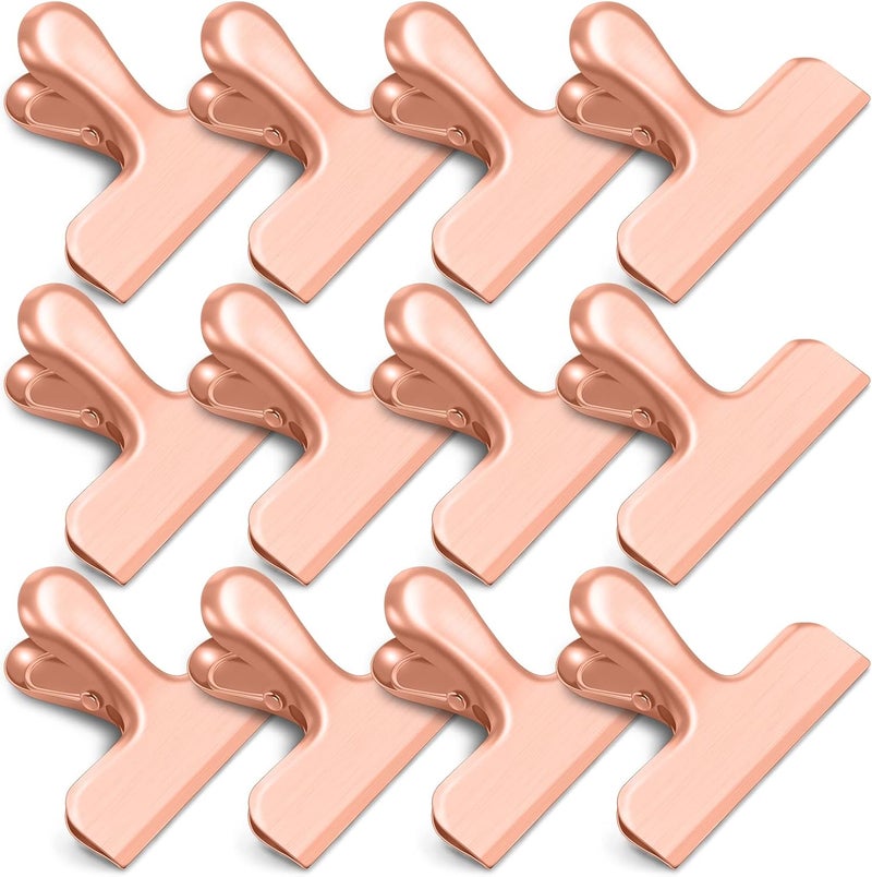 WUDIME Chip Clips, 12 Pack Bag Clips, Stainless Steel Chip Clip, Metal Clip for Food, Air Tight Seal Great for Kitchen Home Office(Rose Gold) - Image 1